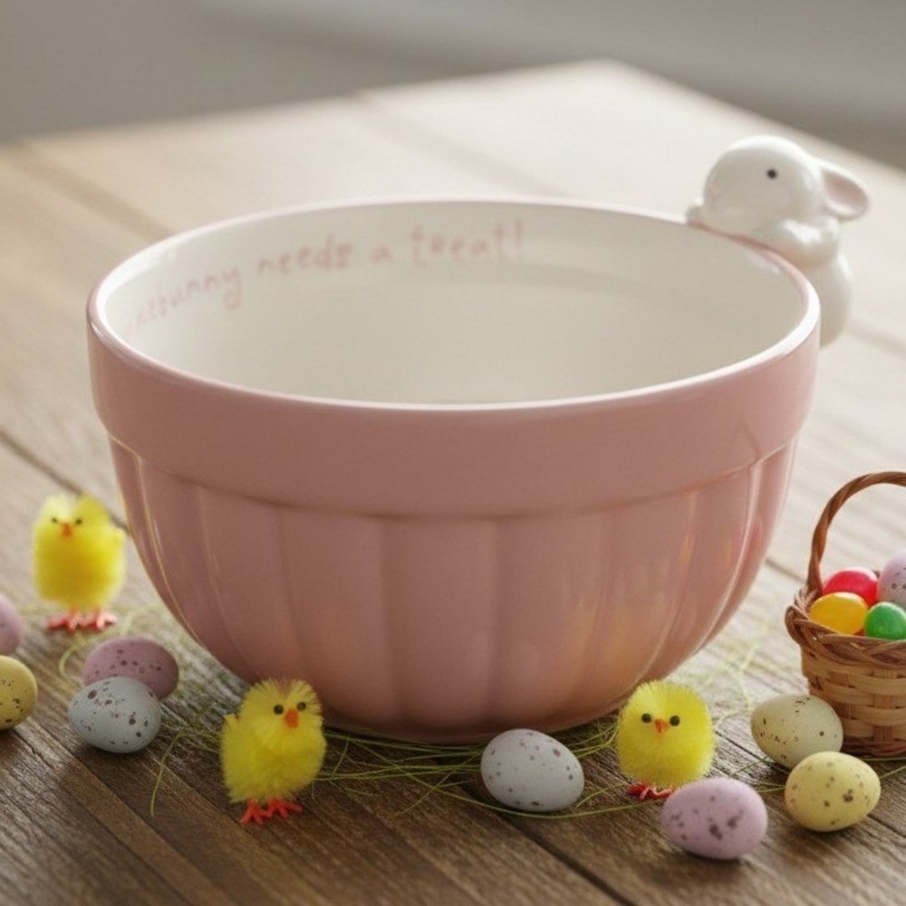 Hallmark Vintage Easter Bunny Rabbit Ceramic Nut Bowl "SOMEBUNNY NEEDS A Treat"